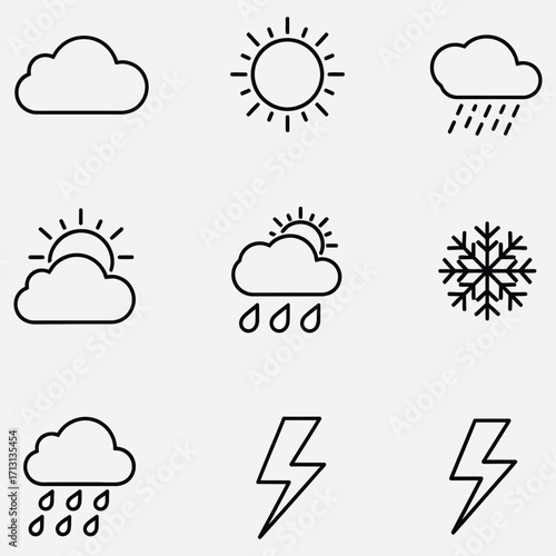Weather icons set in outline style, perfect for forecasting and climate visualization