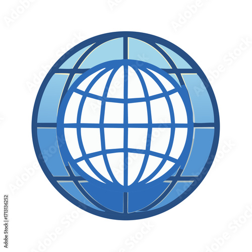 Blue Globe Icon Sphere With Meridian Lines Networking Technology Concept