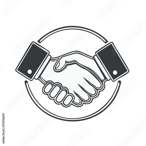 Handshake icon inside a circle, symbol of partnership, agreement or deal