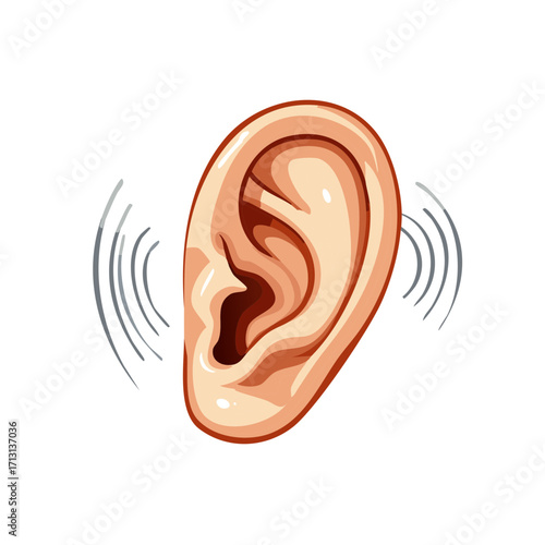 Listening Ear with Sound Waves, Human Hearing Organ, Sensory Perception
