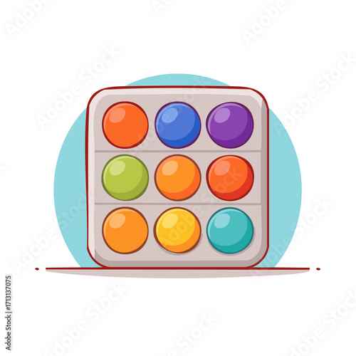 Square pop it fidget toy with colorful bubbles sensory game cartoon vector illustration