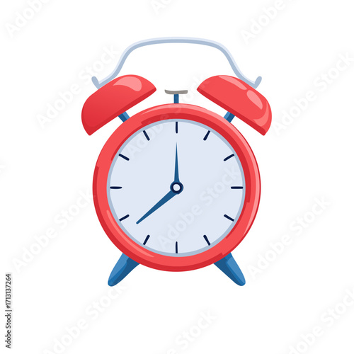 Cartoon style red alarm clock showing time management and a reminder symbol for deadlines and wake up call concept