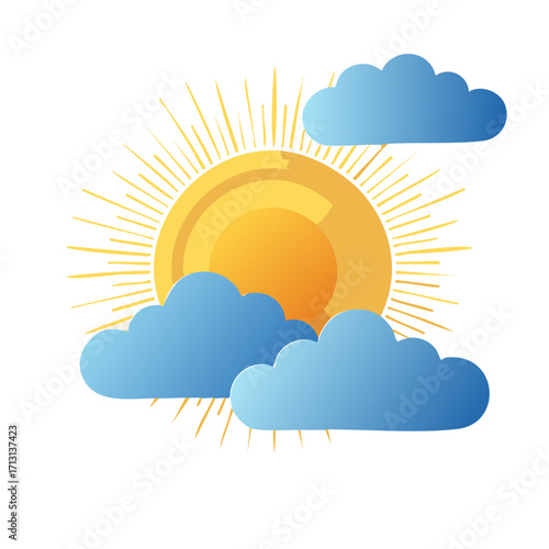 Bright Sun Shining Through Blue Clouds Artistic Illustration