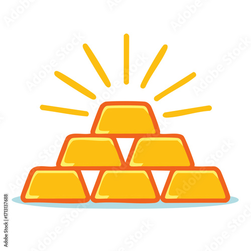 Gold bars stacked pyramid with glowing rays success prosperity wealth icon