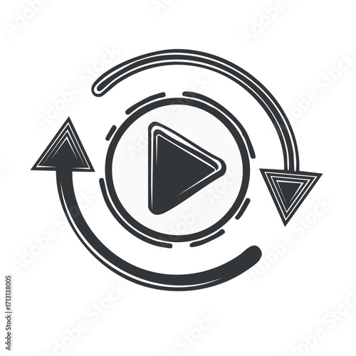 Play Button Rotation with Circular Arrow Loop Graphic