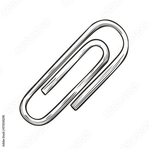 Hand drawn illustration of a simple metal paperclip for office use