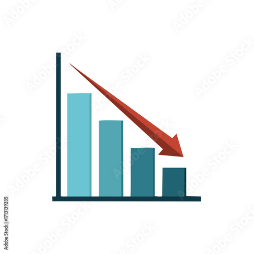 Business decline and economic recession concept with a falling bar graph and a downward red arrow