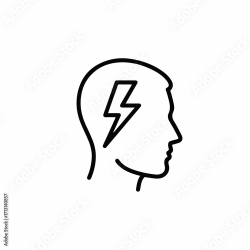 Conceptual idea symbol with head and lightning bolt, new idea flashes in mind. Idea represented as creative thought process, brainstorming and innovation, a great idea leads to discovery.