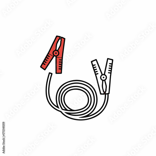 Jumper cables shown on white for a car emergency. Jumper cables are necessary for car maintenance, providing a jump start to dead battery. Jumper cables for those who need a car emergency kit.