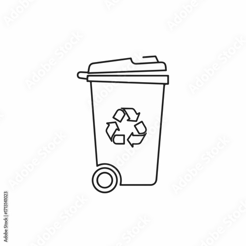 Outline recycling bin with recycling symbol, outline recycling bin stands for waste separation and environmental protection. Icon recycling bin illustrates eco awareness, sustainability,