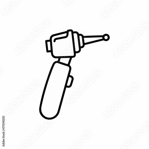 Line drawing of an otoscope, diagnostic instrument, tool for ear examination. This ear examination tool is commonly used for medical diagnosis and healthcare.