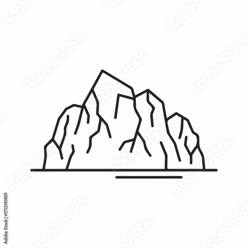Mountain outline presents majestic rocky peak in simple graphic style. Mountain outline evokes nature and adventures for outdoor enthusiasts. Mountain outline represents freedom, strength,