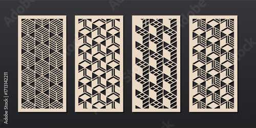 Decorative panels with abstract geometric pattern. Vector design for home interior decor, partition, privacy screen, wall art, room divider. Template for laser, cnc, plasma and plotter cutting