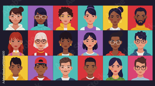 Colorful Vector Portraits of a Diverse Multicultural Community