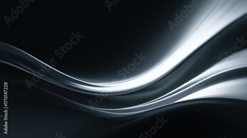 Abstract Silver Waves on Black - Dynamic Flowing Metallic Curves.