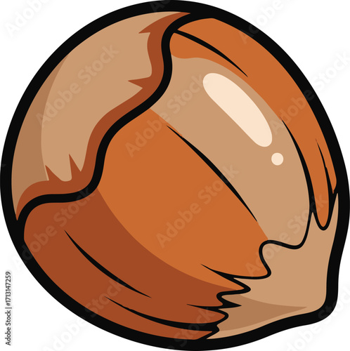 A single hazelnut, rendered in vibrant pixel art, sits against a clean white background. Its rich brown tones and detailed shell texture are captivating.