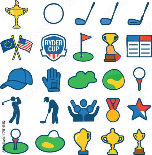 Colorful flat design golf sport icon set illustration.