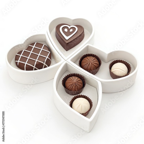 Heart shaped chocolate box isolated on white background for valentines day