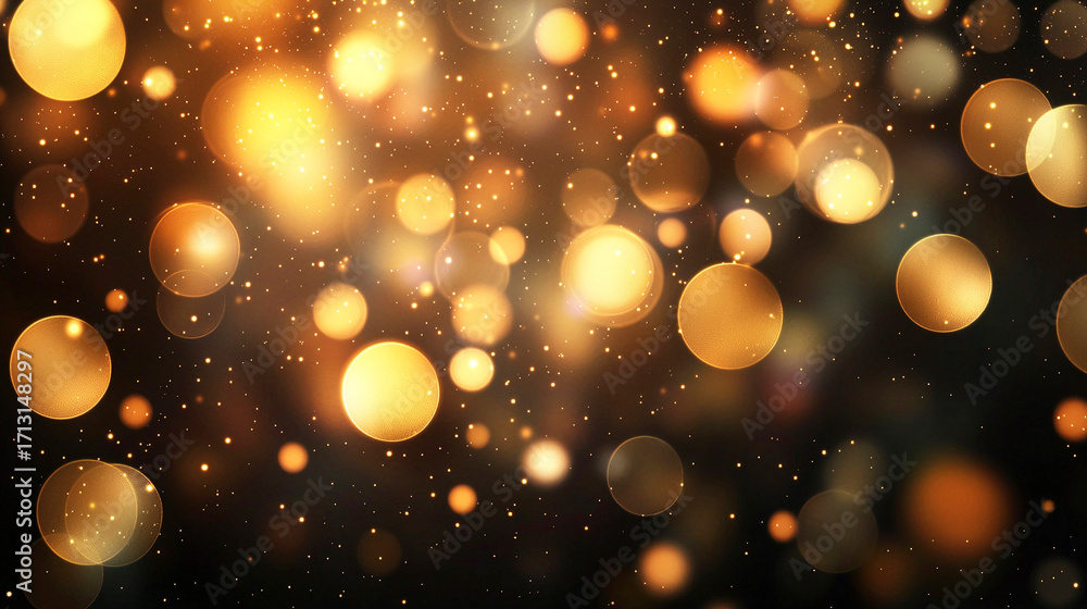 Fototapeta premium 金色の玉ボケが舞う光の抽象背景 