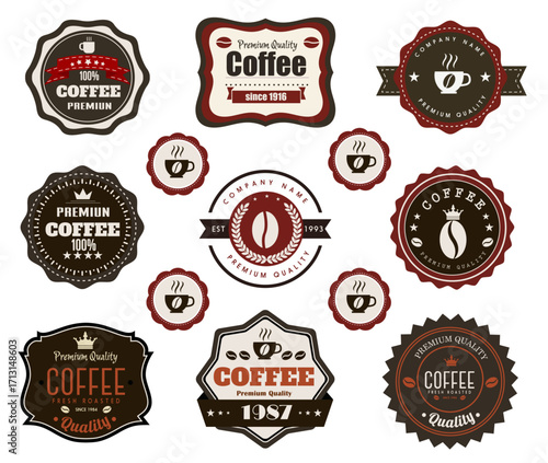 Coffee labels collection with vintage decor and flat shapes