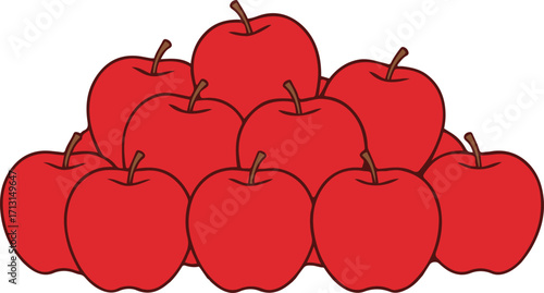 A digital illustration showing a pile of twelve red apples against a white background. The apples are depicted in a cartoon style.