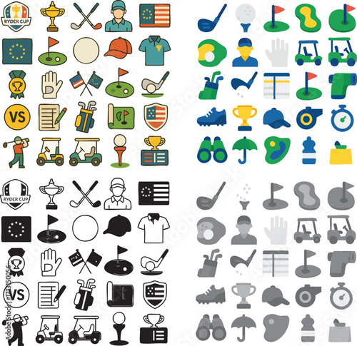 Golfing Icons Collection Diverse Illustrations for Sports and Recreation.