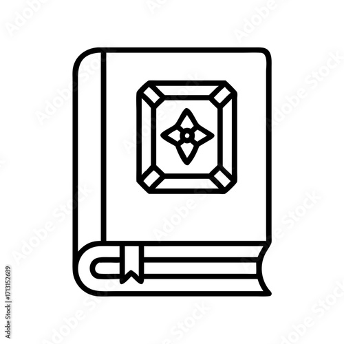 Illustration of a magical spell book icon with bookmark for fantasy role playing game design