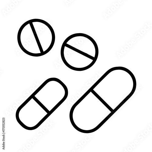 Illustration of medical pills and capsules for healthcare pharmaceutical and medical concepts