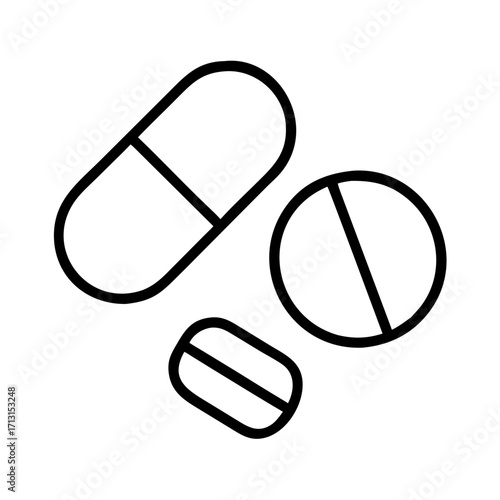 Outline medicine pills vector illustration for healthcare pharmaceutical industry and medical use