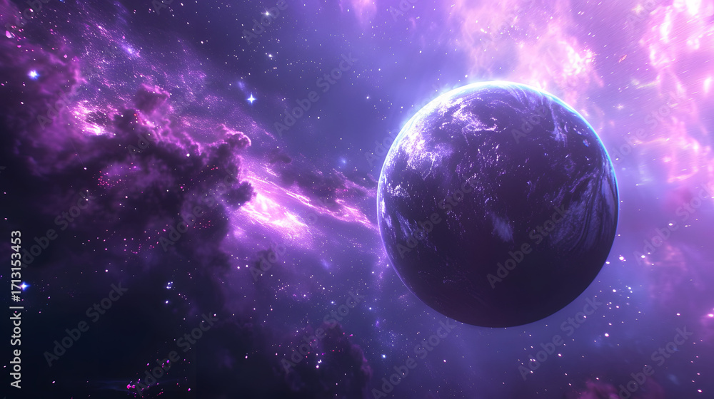 Fototapeta premium Surreal glowing planet in deep space 