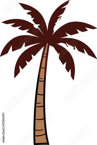 Cartoon palm tree illustration, tropical beach tree drawing, summer holiday design, exotic island artwork, decorative coconut tree sketch, flat vector art
