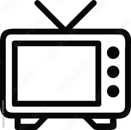 Clean minimal outline style icon of a television set with antennas, simple lines, no fill, modern flat design, isolated on white background, vector format