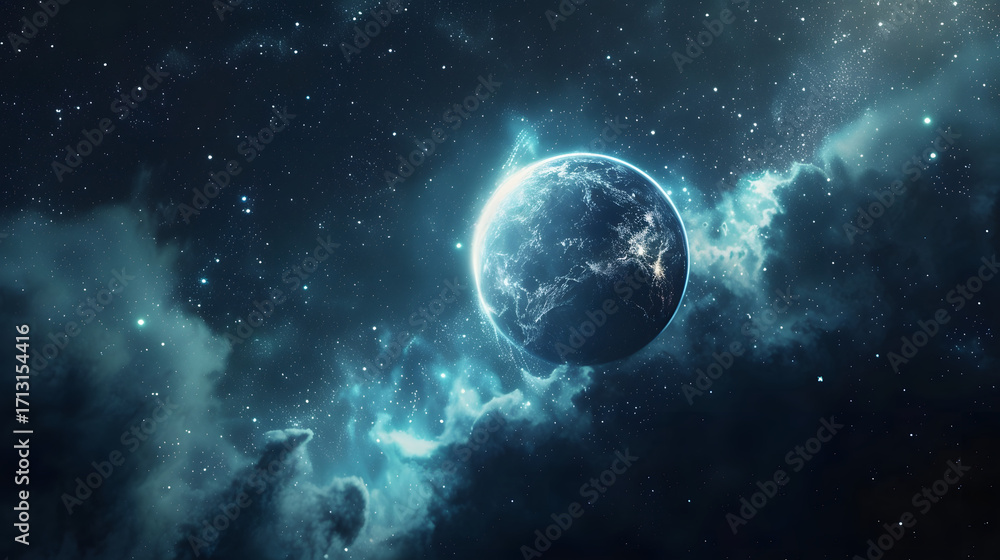 Fototapeta premium Surreal glowing planet in deep space 