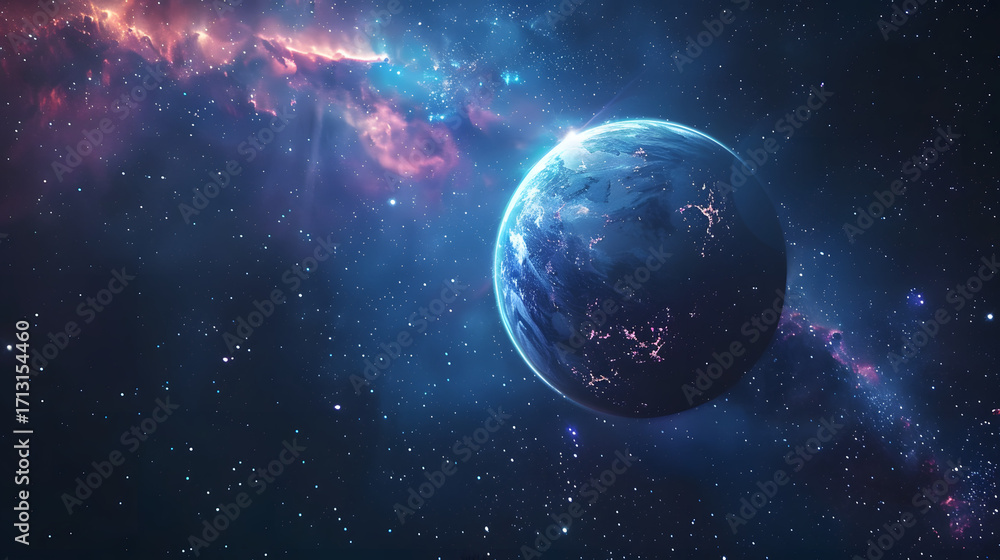 Obraz premium Surreal glowing planet in deep space