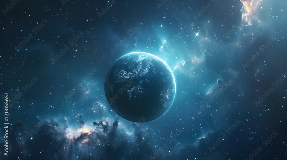 Obraz premium Surreal glowing planet in deep space 