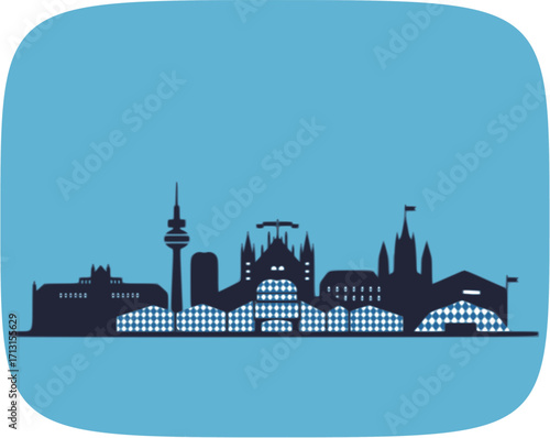 Vector silhouette of a city skyline on a blue background, representing urban architecture and development