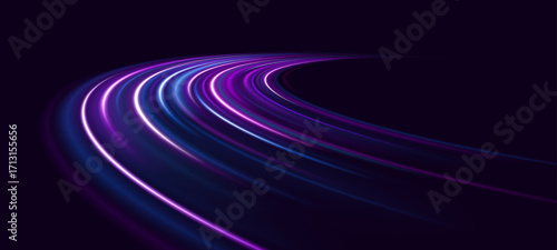 Speedy tunnel glows with bright movement and flowing lines on the road. Neon waves sparkle in the night, creating a dynamic and powerful effect.