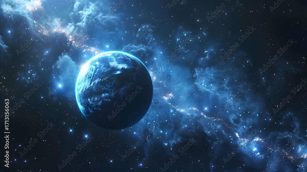 Fototapeta premium Surreal glowing planet in deep space 
