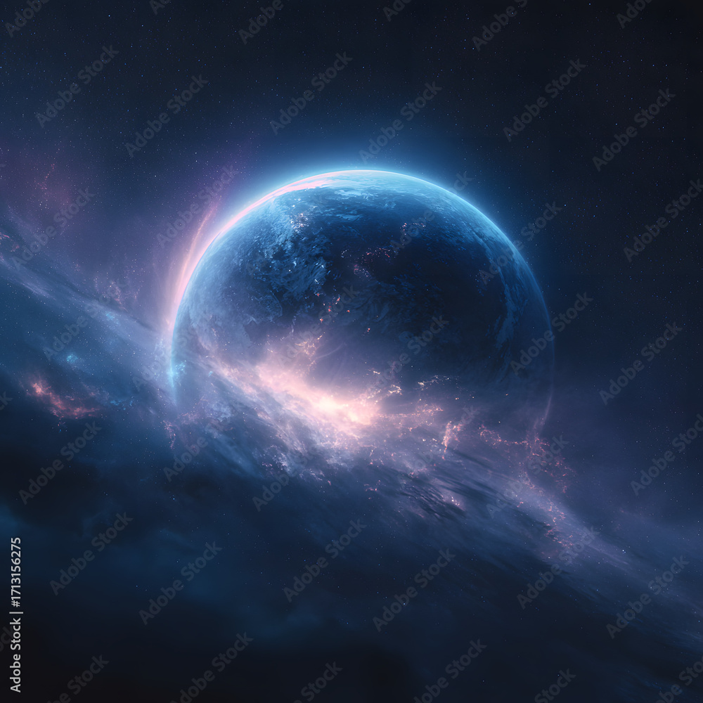 Fototapeta premium Surreal glowing planet in deep space 