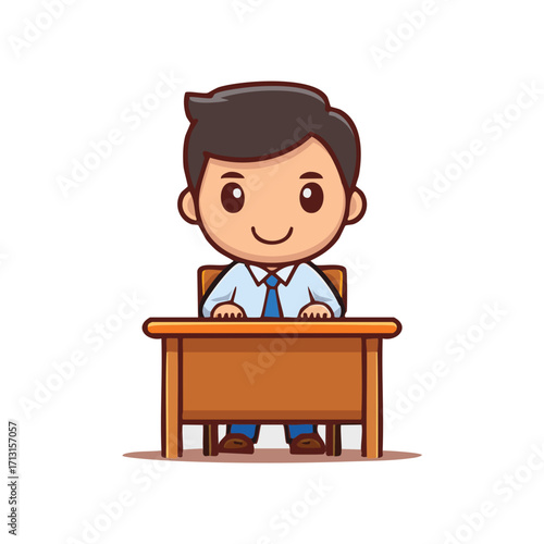 A professional man sitting at a desk, ready for work