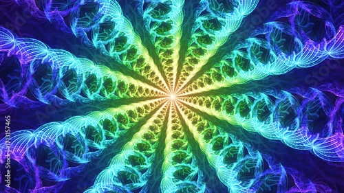 Spiraliform rays, bright spots radiating, emanating fluids, vibrating, rotating on dark. Metamorphoses with abstract sparkling streams of light converging to glowing center. 4K UHD 4096x2304