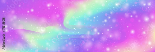 Magic Pattern. Pink Kawaii Hologram And Beautiful Rainbow Gradient. Purple Fairy Background. Fantasy Cartoon Dream With Shiny Holographic Star Design. Blue Magic Pattern.