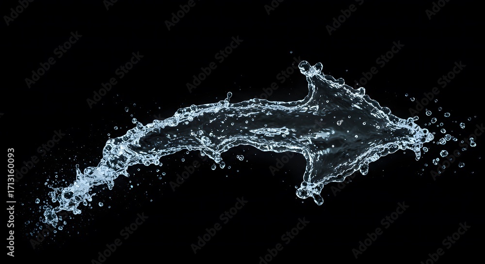 Obraz premium Dynamic Water Splash Forming an Arrow Shape on Black Background