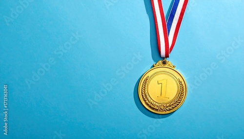 A gleaming gold medal with a vibrant blue background, showcasing a sense of achievement and success.
