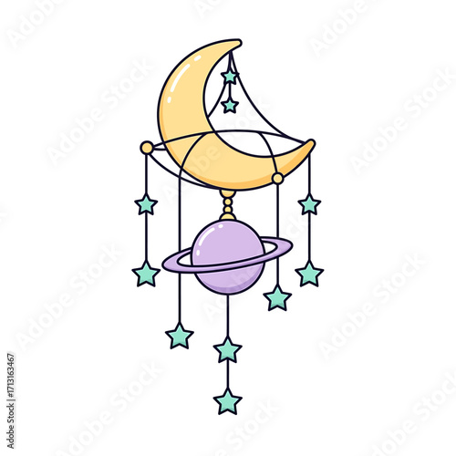 Celestial Dream Catcher A Pastel Moon and Star Mobile for Serene Dreams