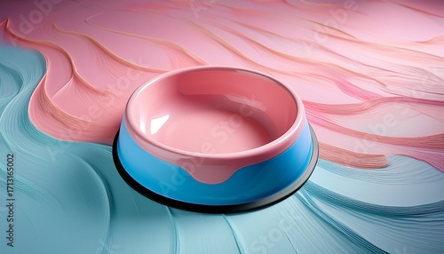 A Colorful Modern Pet Bowl Featuring Soft Waves Of Pastel Pink And Blue Hues Perfect For Stylish Pet Dining