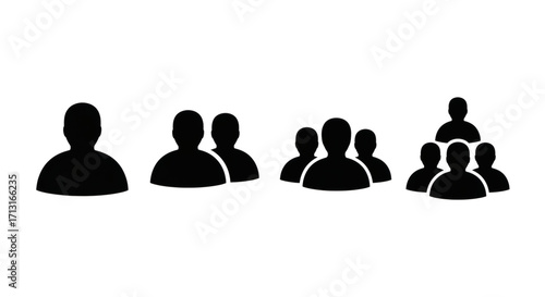 Outlined anonymous figures grouped in varied sizes: representing teams, crowds, and relationships. Isolated on transparent background, png