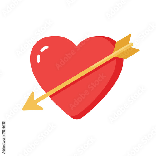 Red heart and golden arrow symbolize love and passion in relationships, suitable for valentines day designs, greeting cards, and romantic themes.