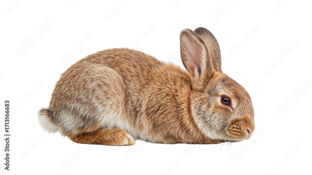 Obraz premium A small brown rabbit with tan and white fur is posed Isolated on transparent background, png