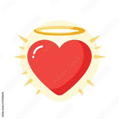 Heart shape with yellow halo and sun rays symbolizes love, warmth, positivity. Suitable for romantic, cheerful, and festive designs.